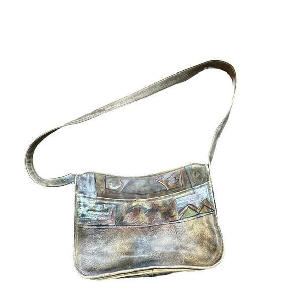 JANE YOO Women's Multicolor Wearable Art Hand Painted Leather Crossbody Bag - Picture 1 of 4
